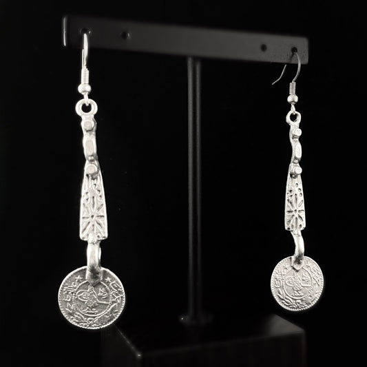 Silver Medallion Coin Drop Earrings, Handmade, Nickel Free - Elegant Minimalist Jewelry for Women