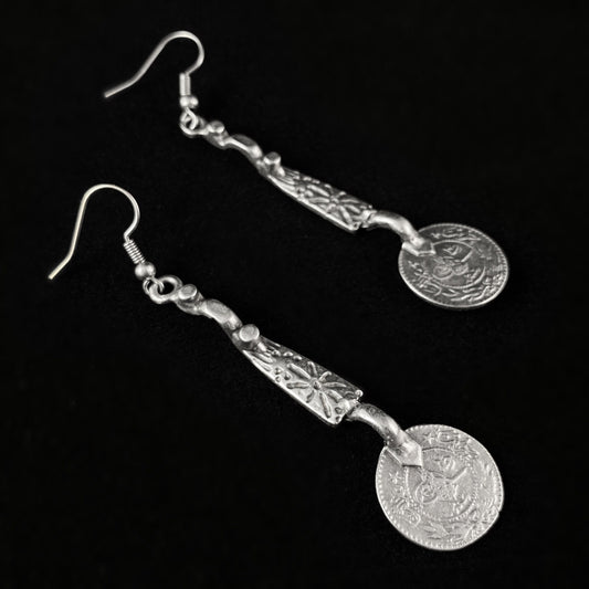 Silver Medallion Coin Drop Earrings, Handmade, Nickel Free - Elegant Minimalist Jewelry for Women