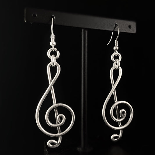 Silver Music Staff Drop Earrings, Handmade, Nickel Free - Elegant Minimalist Jewelry for Women