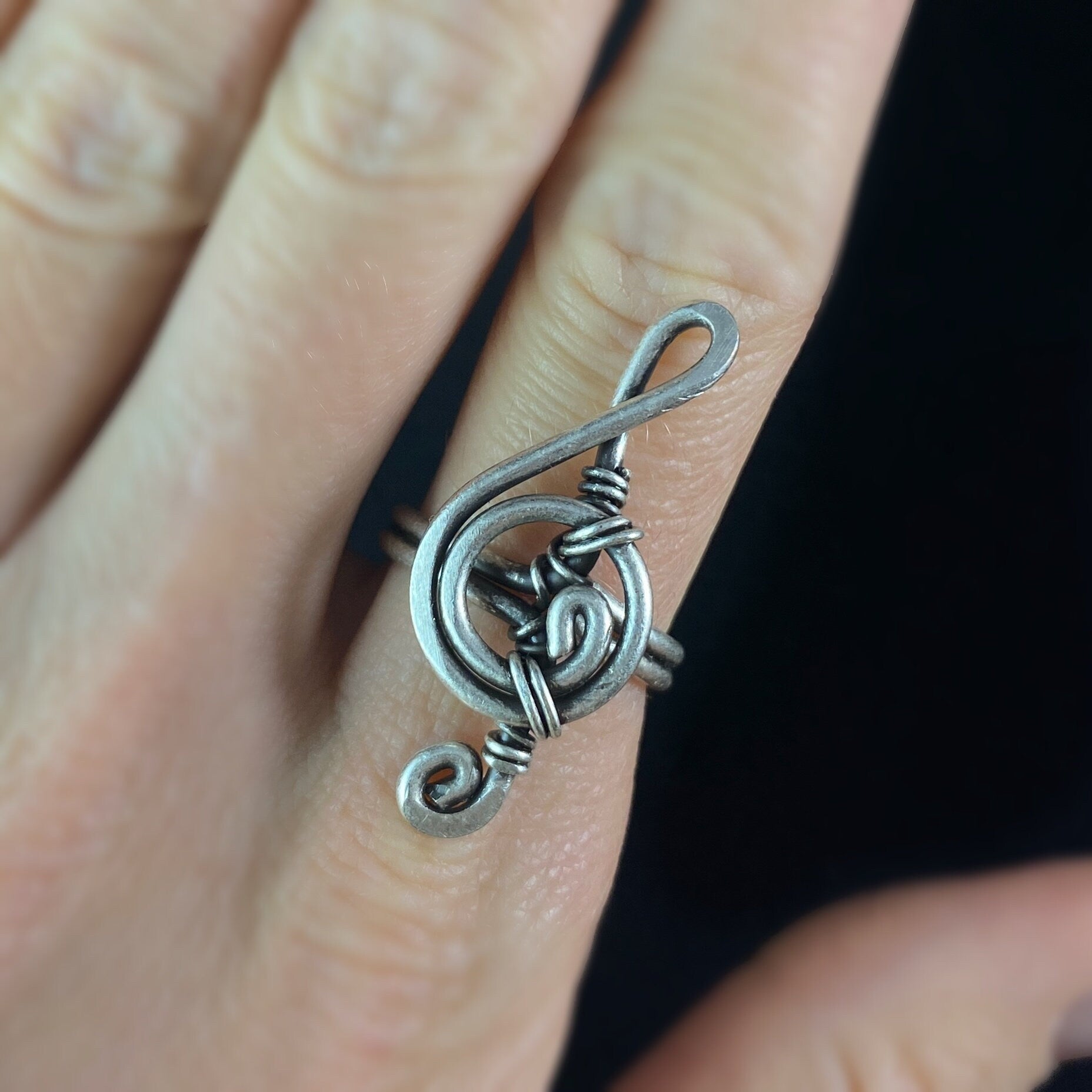 Silver Music Staff Statement Ring, Handmade, Nickel Free