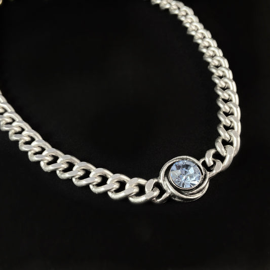 Silver Necklace with Blue Crystal, Handmade, Nickel Free