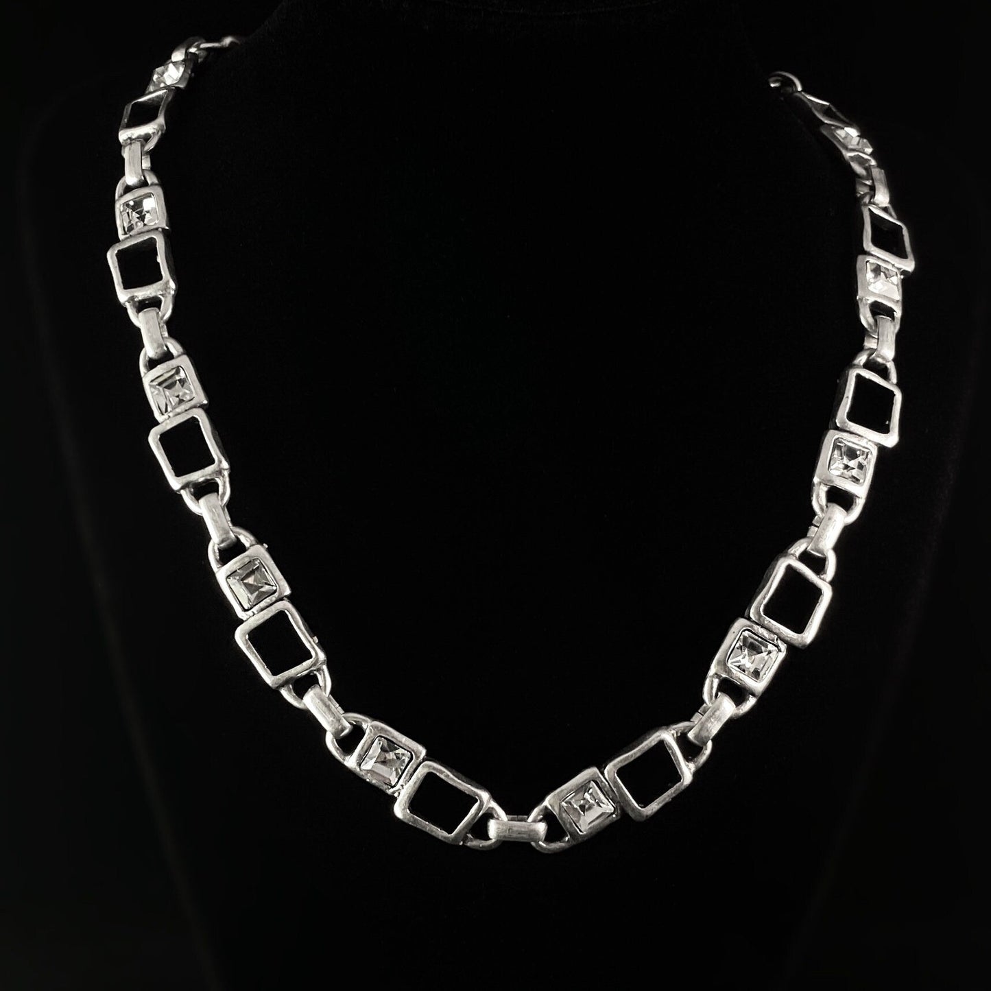 Silver Necklace with Clear Crystals, Handmade, Nickel Free