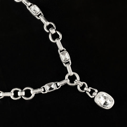 Silver Necklace with Clear Crystals, Handmade, Nickel Free