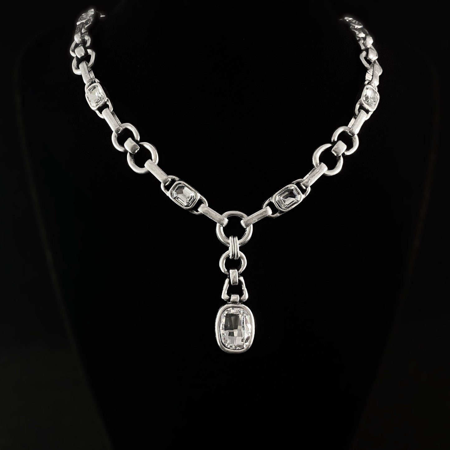 Silver Necklace with Clear Crystals, Handmade, Nickel Free