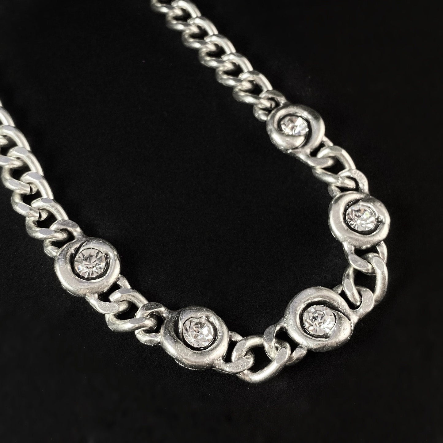 Silver Necklace with Clear Crystals, Handmade, Nickel Free