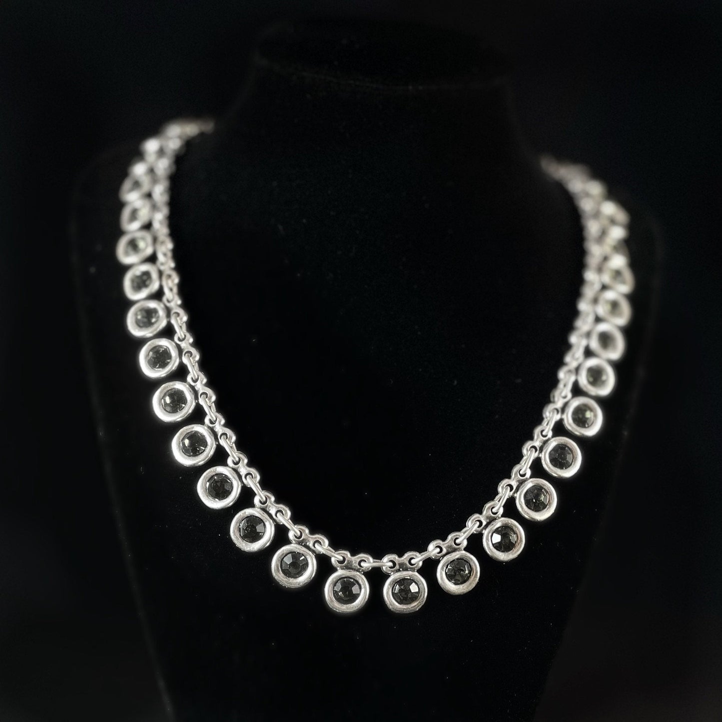 Silver Necklace with Gray Crystals, Handmade, Nickel Free