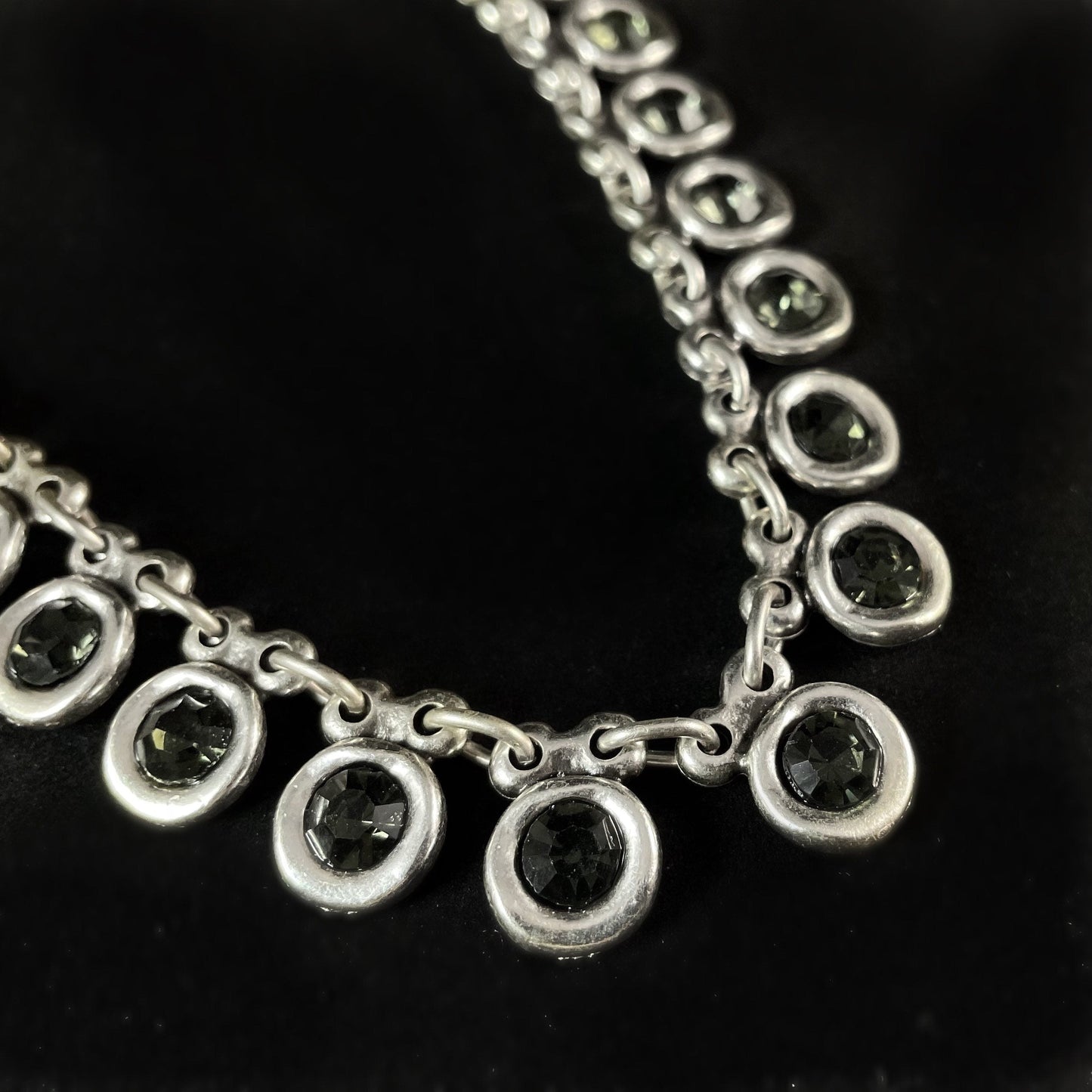 Silver Necklace with Gray Crystals, Handmade, Nickel Free