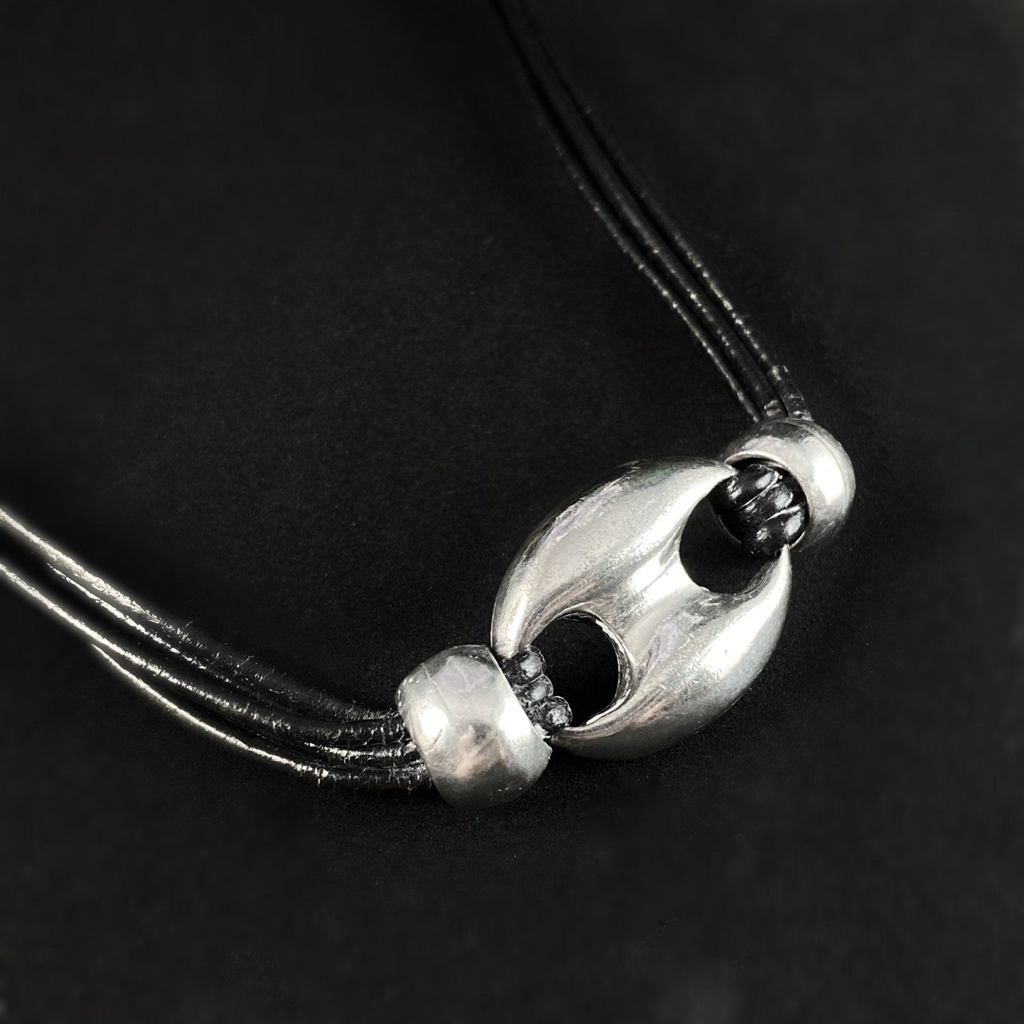 Silver Necklace with Leather Cord, Handmade Nickel Free