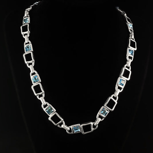 Silver Necklace with Light Blue Crystals, Handmade, Nickel Free