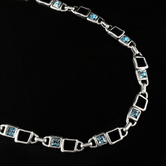 Silver Necklace with Light Blue Crystals, Handmade, Nickel Free