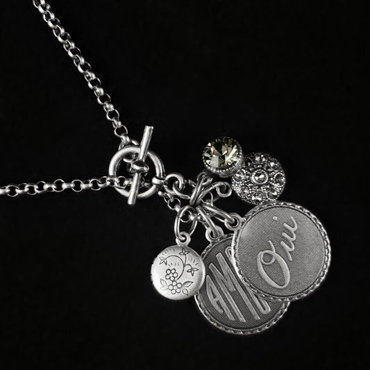Silver Oui Amour Charm Pendant Necklace with Toggle Closure - La Vie Parisienne by Catherine Popesco