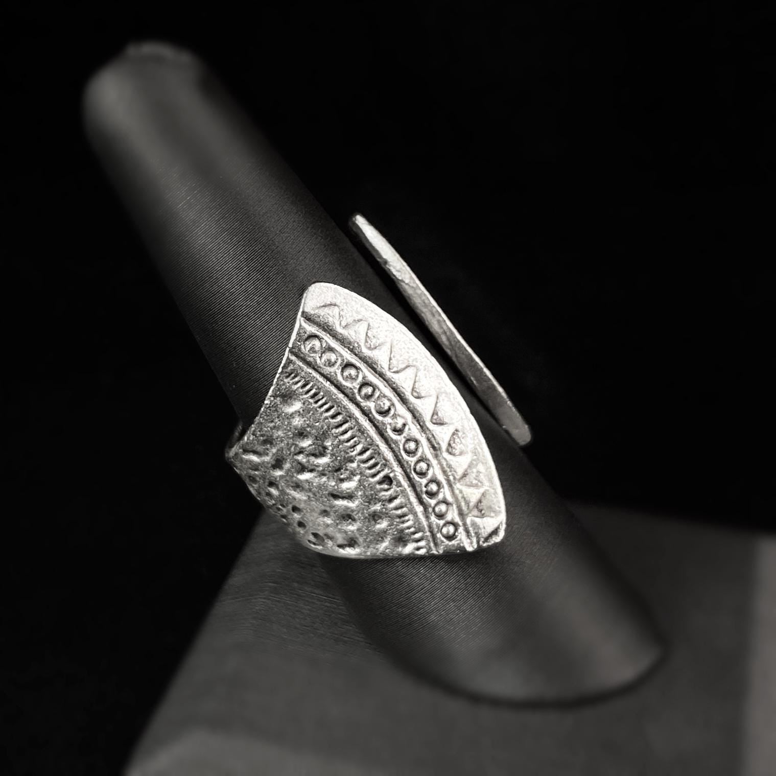 Silver Patterned Ring, Handmade, Nickel Free - Noir