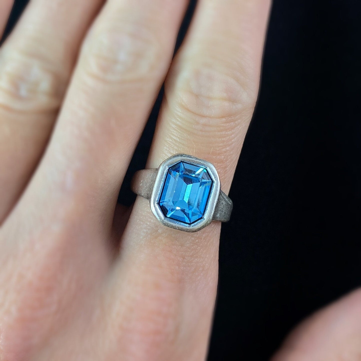 Silver Ring with Blue Crystal, Handmade, Nickel Free
