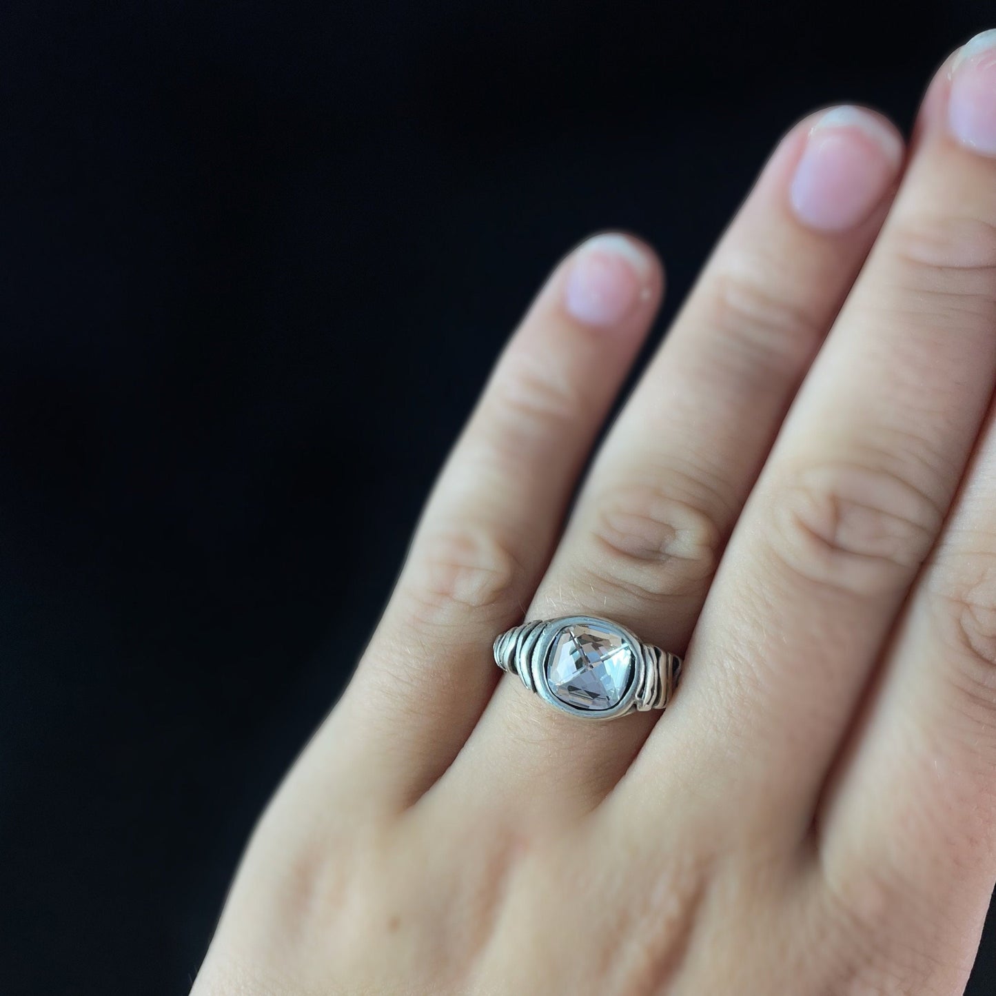 Silver Ring with Clear Crystal, Handmade, Nickel Free