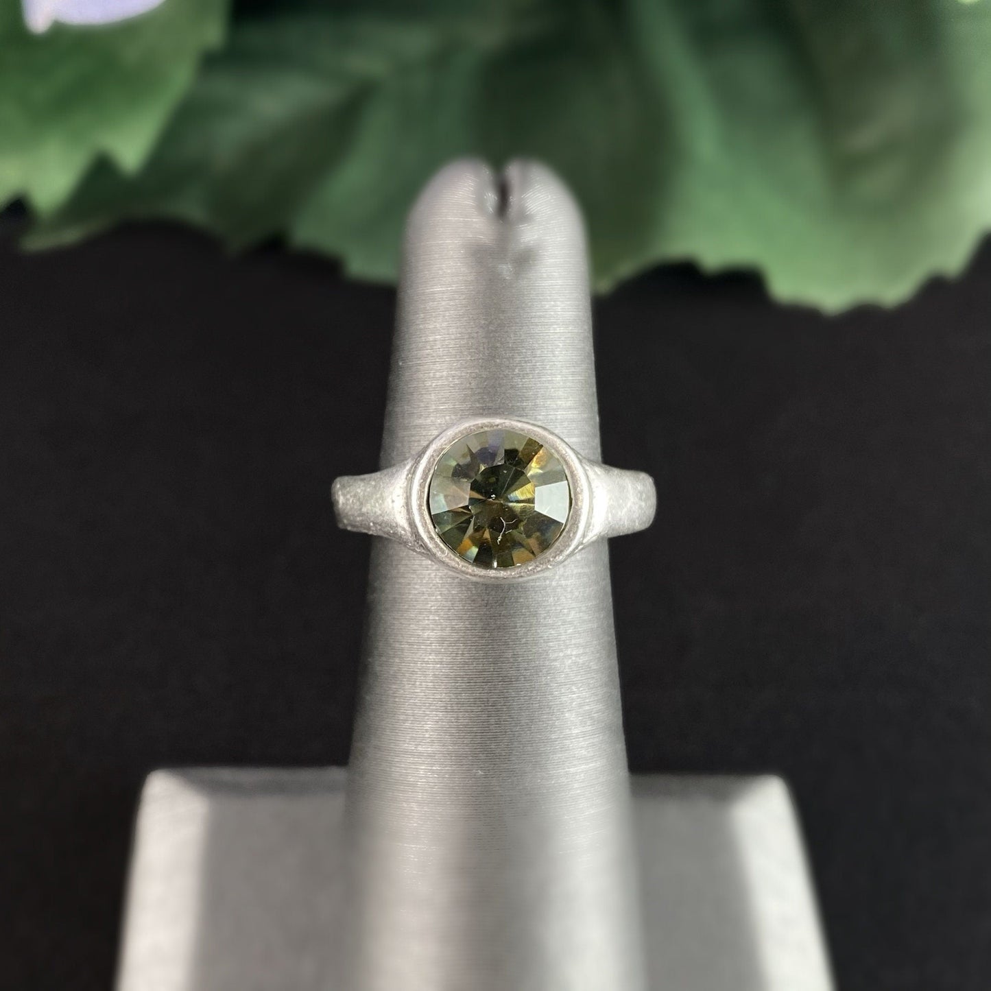 Silver Ring with Green Crystal, Handmade, Nickel Free
