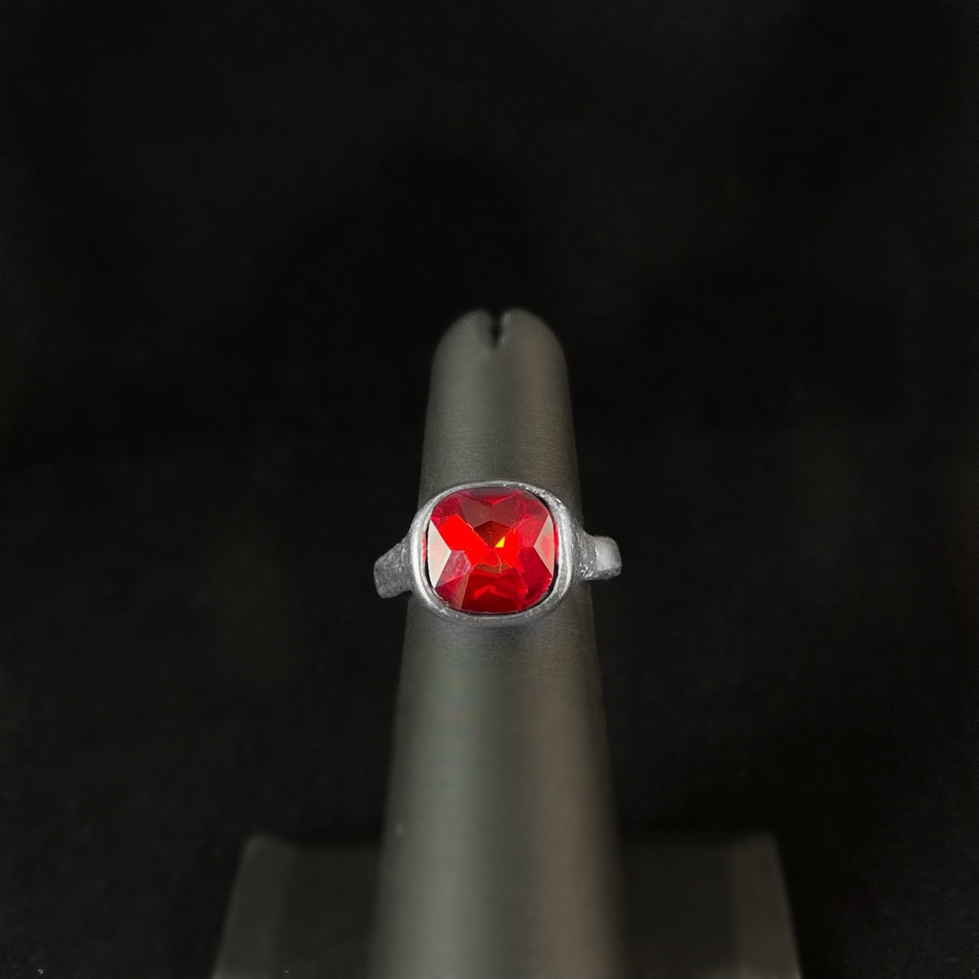 Silver Ring with Red Crystal, Handmade, Nickel Free