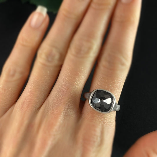 Silver Ring with Smoky Gray Crystal, Handmade, Nickel Free