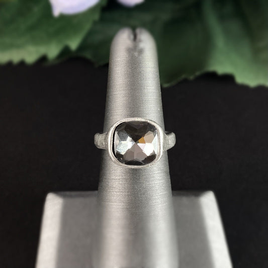 Silver Ring with Smoky Gray Crystal, Handmade, Nickel Free