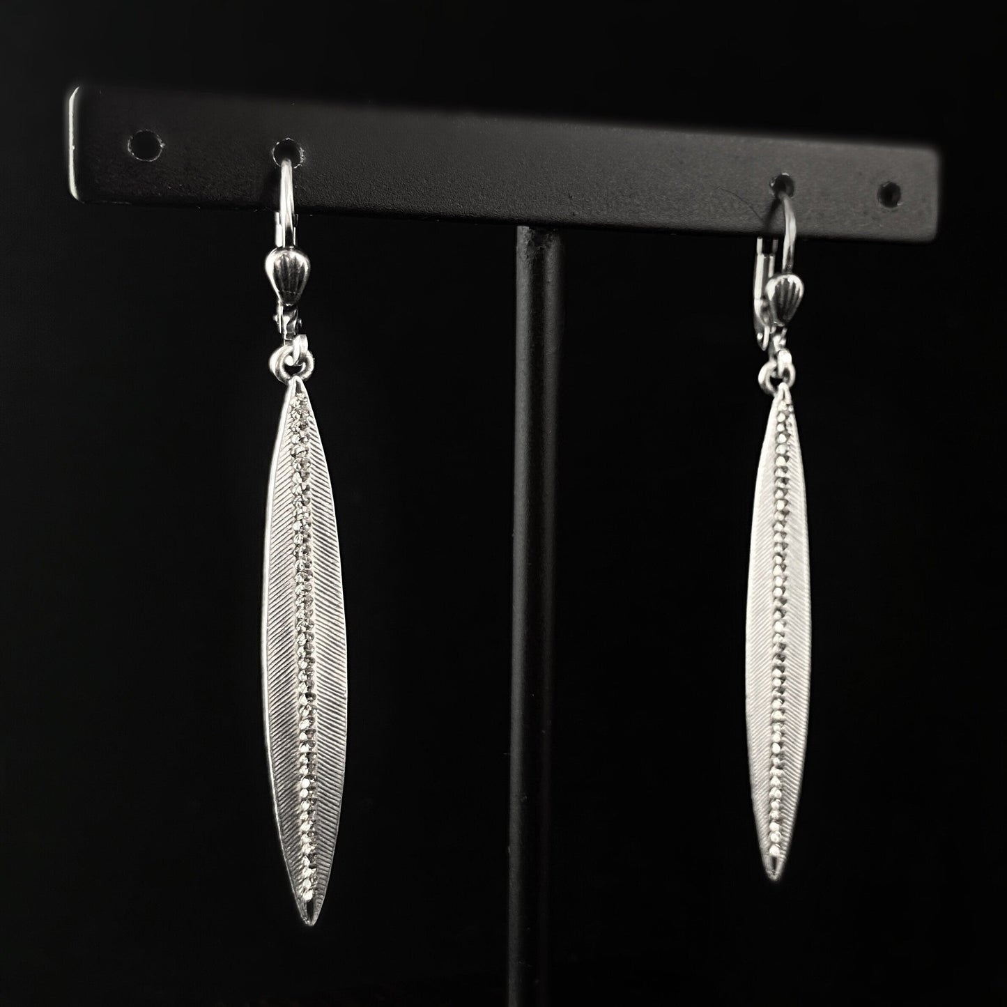 Silver Spear Earrings with Clear Swarovski Crystals - La Vie Parisienne by Catherine Popesco