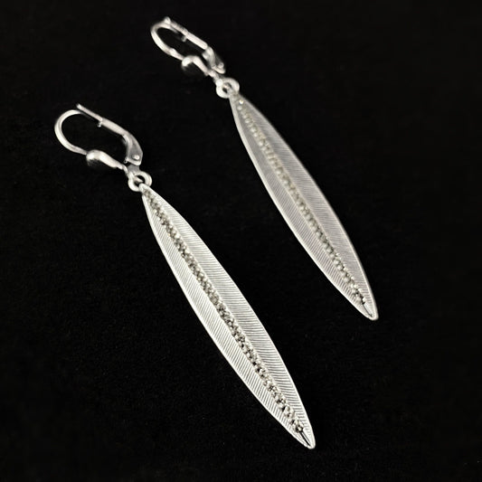 Silver Spear Earrings with Clear Swarovski Crystals - La Vie Parisienne by Catherine Popesco