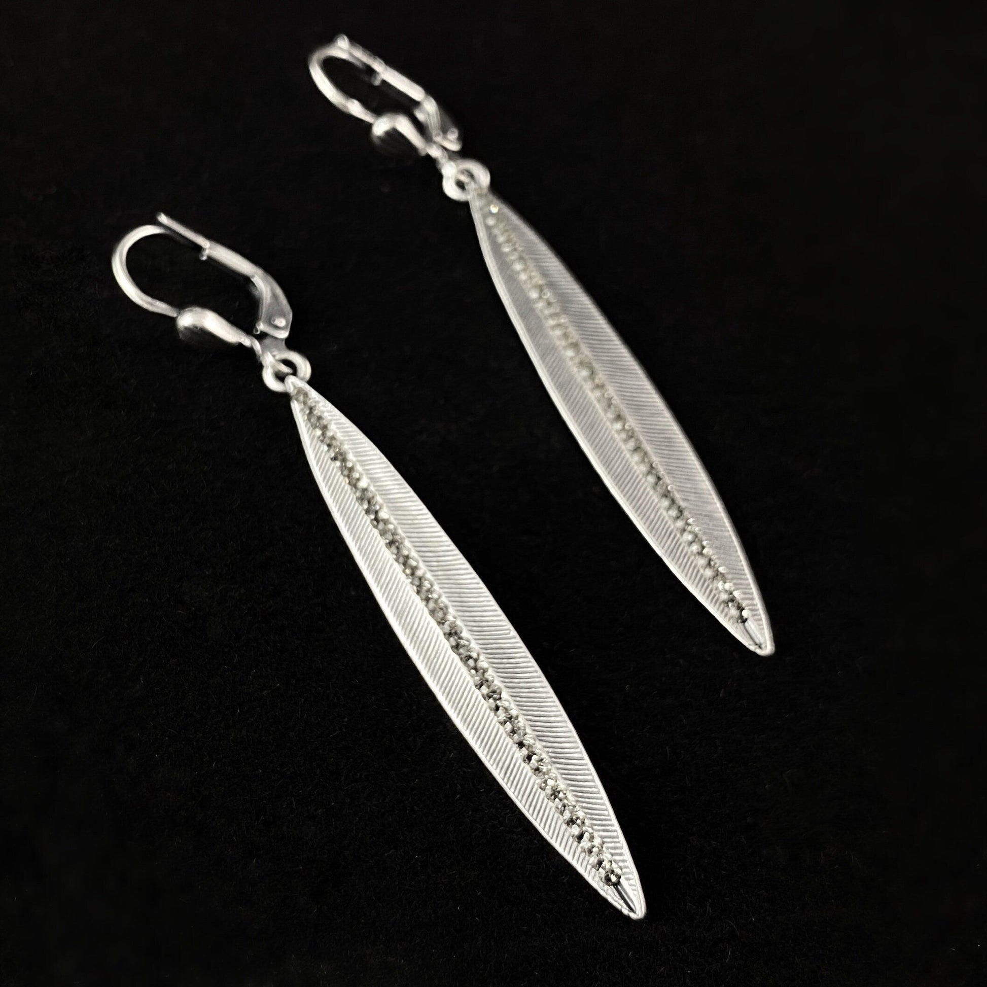 Silver Spear Earrings with Clear Swarovski Crystals - La Vie Parisienne by Catherine Popesco