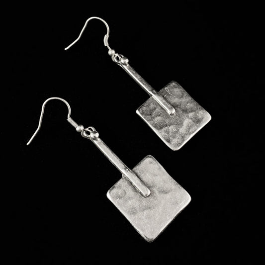 Silver Square Drop Earrings, Handmade, Nickel Free - Noir