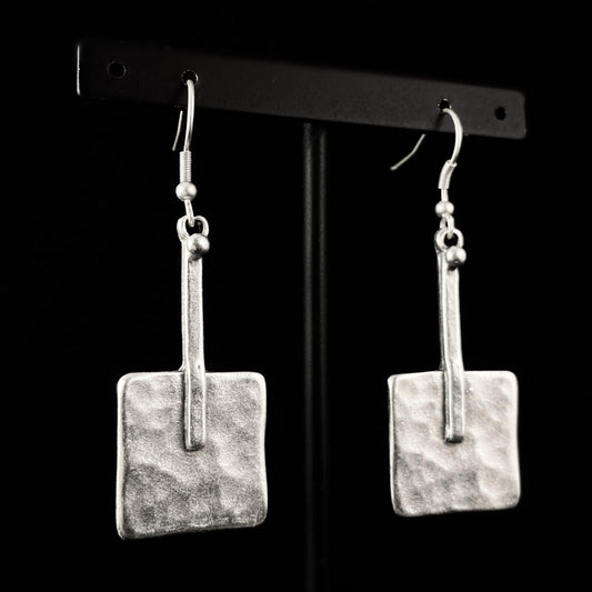 Silver Square Drop Earrings, Handmade, Nickel Free - Noir