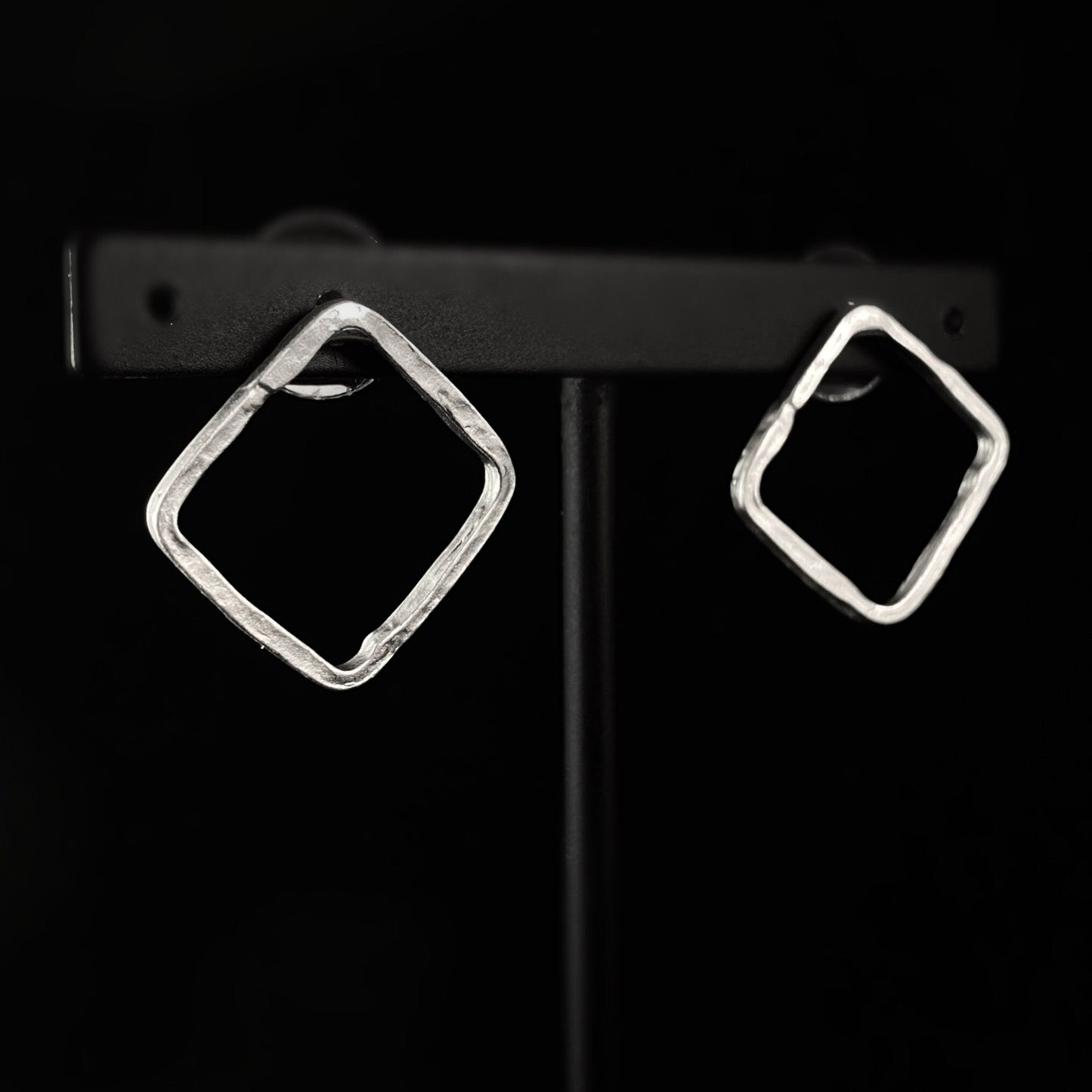 Silver Square Hoop Earrings, Handmade, Nickel Free - Elegant Minimalist Jewelry for Women