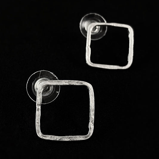 Silver Square Hoop Earrings, Handmade, Nickel Free - Elegant Minimalist Jewelry for Women