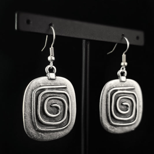 Silver Square Maze Drop Earrings, Handmade, Nickel Free - Elegant Minimalist Jewelry for Women