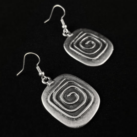 Silver Square Maze Drop Earrings, Handmade, Nickel Free - Elegant Minimalist Jewelry for Women