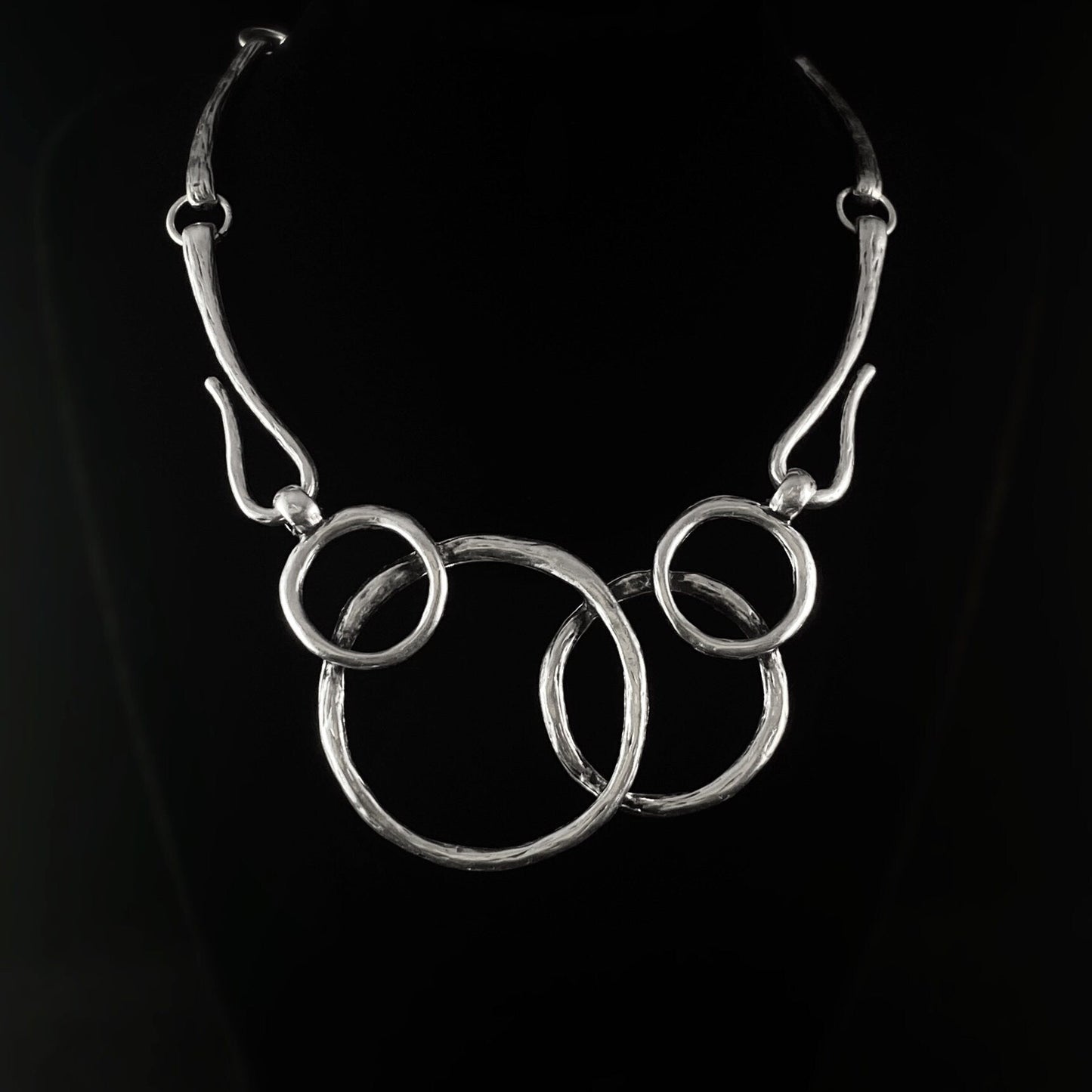 Silver Statement Necklace with Large Circles, Handmade, Nickel Free - Noir