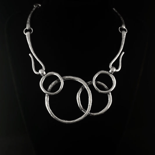 Silver Statement Necklace with Large Circles, Handmade, Nickel Free - Noir