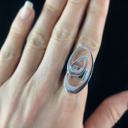 Silver Statement Ring with Swirl Design - Handmade Nickel Free Ulla Jewelry