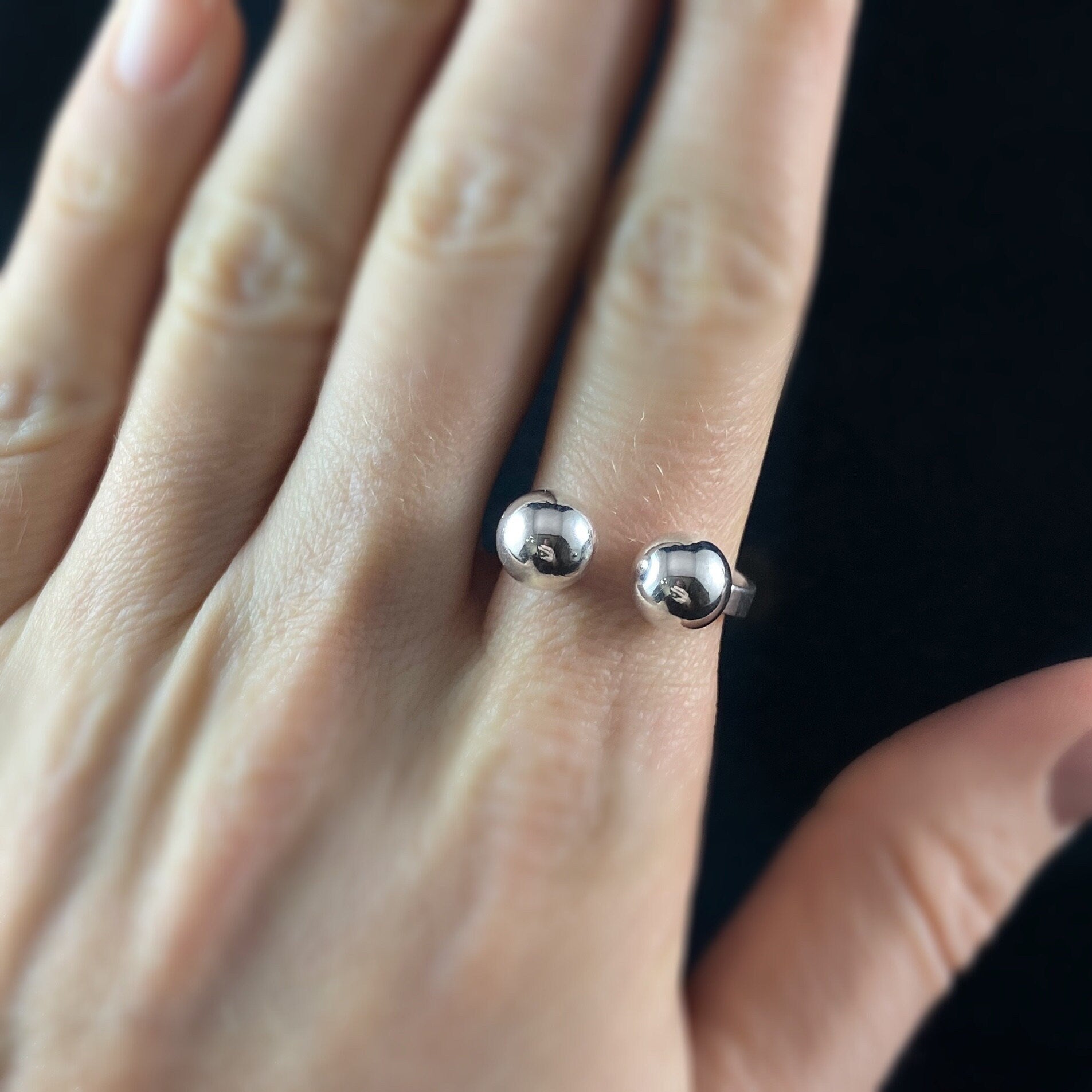Silver Statement Ring with Two Spheres - Handmade Nickel Free Ulla Jewelry
