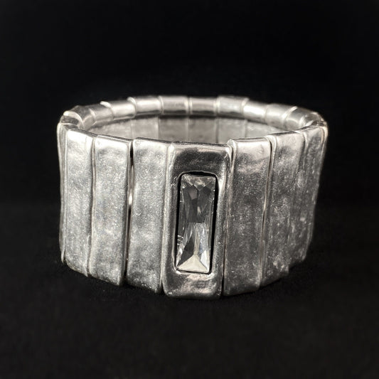 Silver Stretch Bracelet with Rectangular Crystal Accent, Handmade, Nickel Free