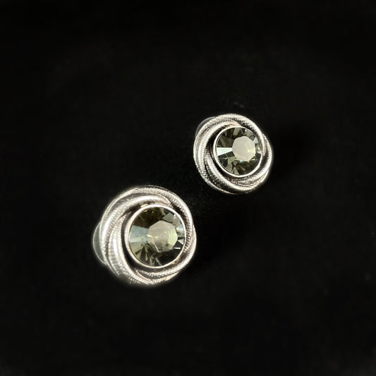 Silver Stud Earrings with Crystal, Handmade, Nickel Free