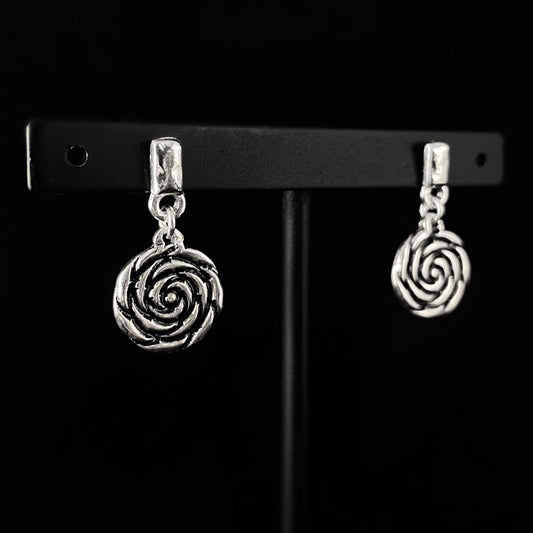 Silver Stud With Rosette Dangle Accent Minimalist Earrings - Handmade, Nickel Free - Ulla