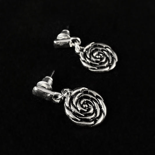 Silver Stud With Rosette Dangle Accent Minimalist Earrings - Handmade, Nickel Free - Ulla