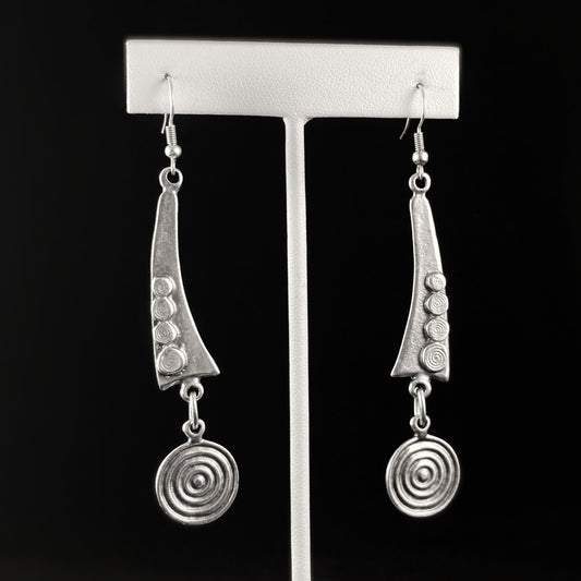 Silver Swirl and Dot Earrings, Handmade, Nickel Free - Elegant Minimalist Jewelry for Women