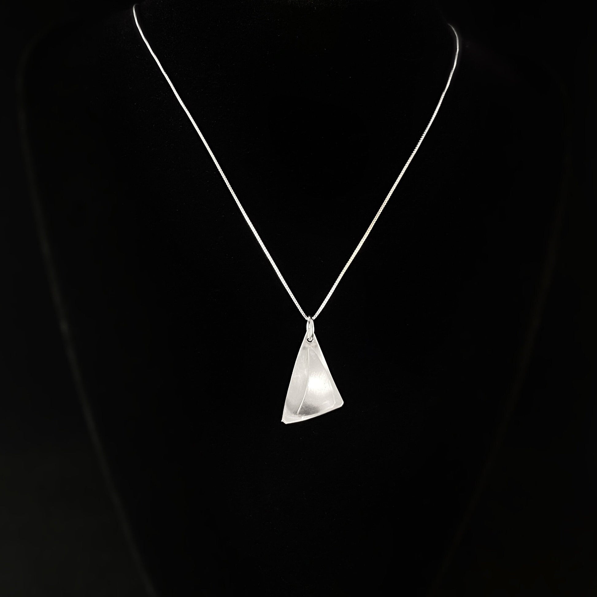 Silver Triangle/Sailboat Necklace, Handmade - Recycled Materials