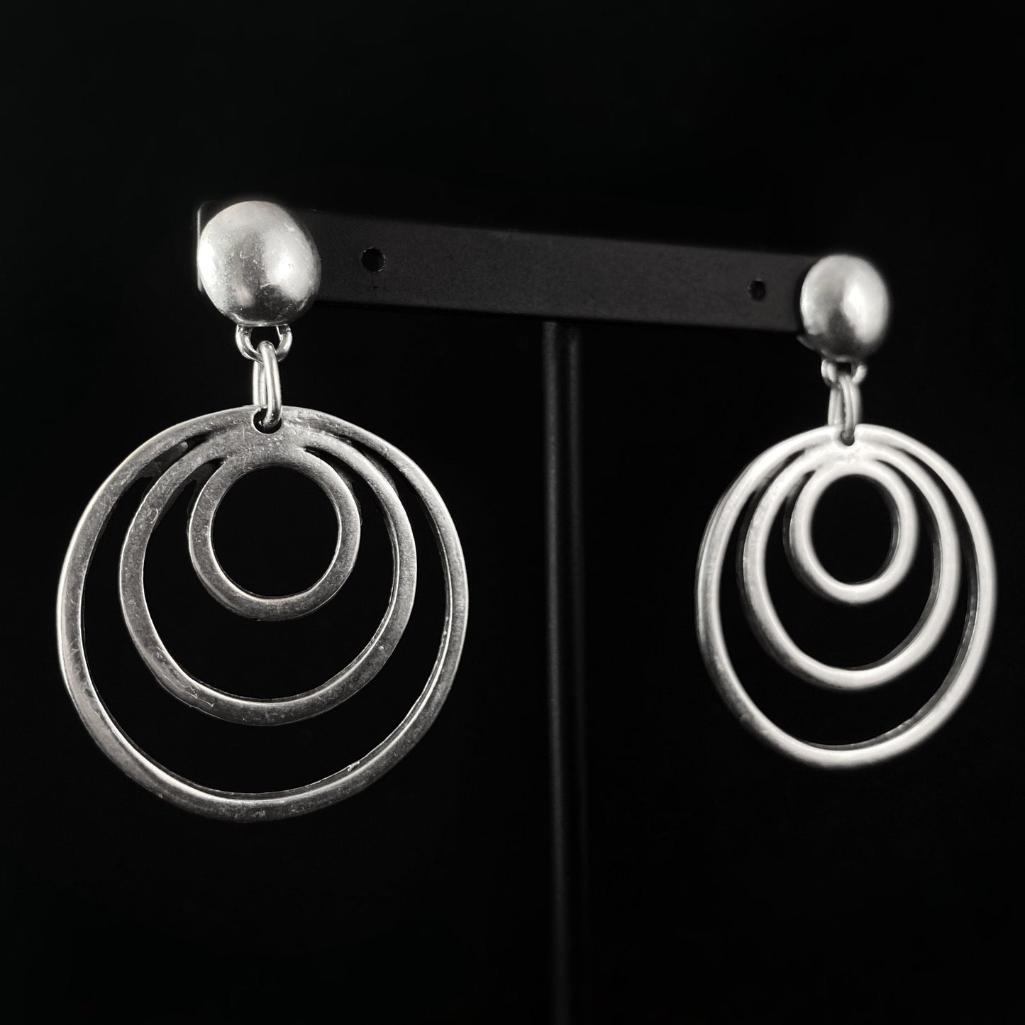 Silver Triple Circle Drop Earrings, Handmade, Nickel Free - Elegant Minimalist Jewelry for Women