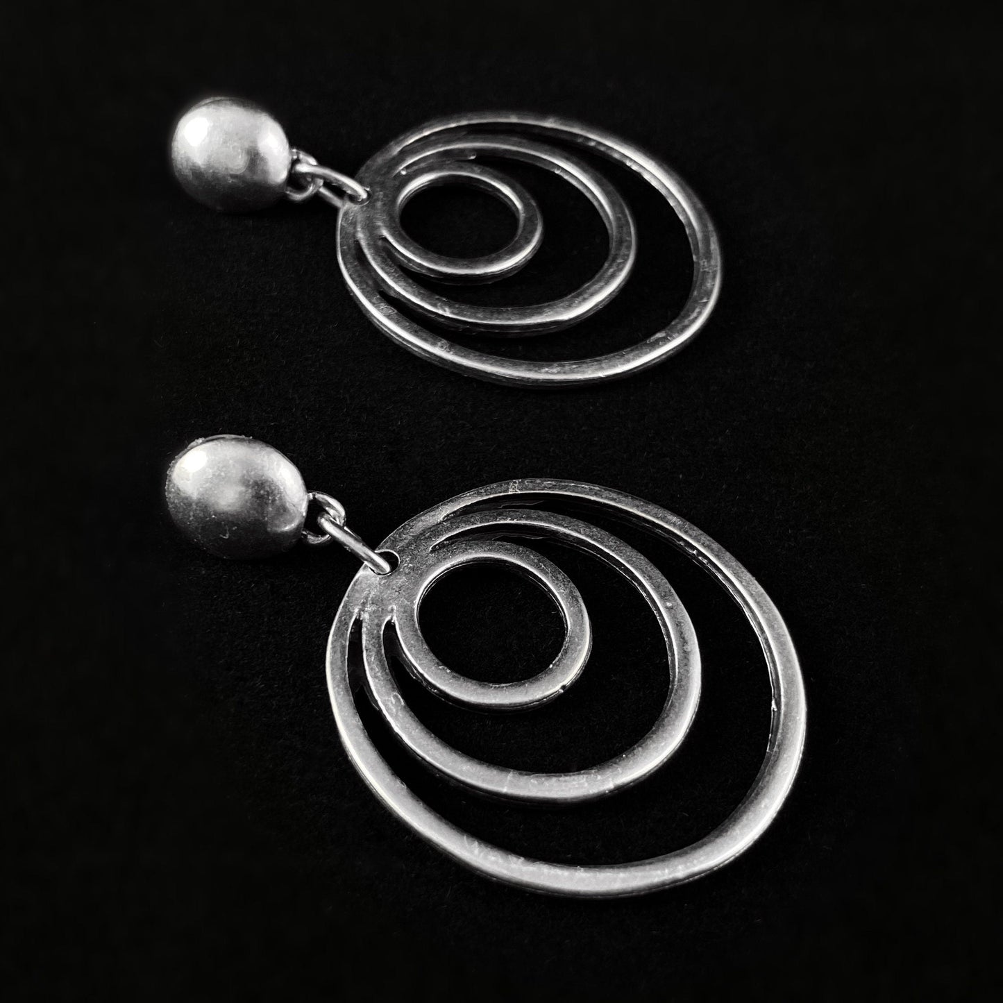 Silver Triple Circle Drop Earrings, Handmade, Nickel Free - Elegant Minimalist Jewelry for Women