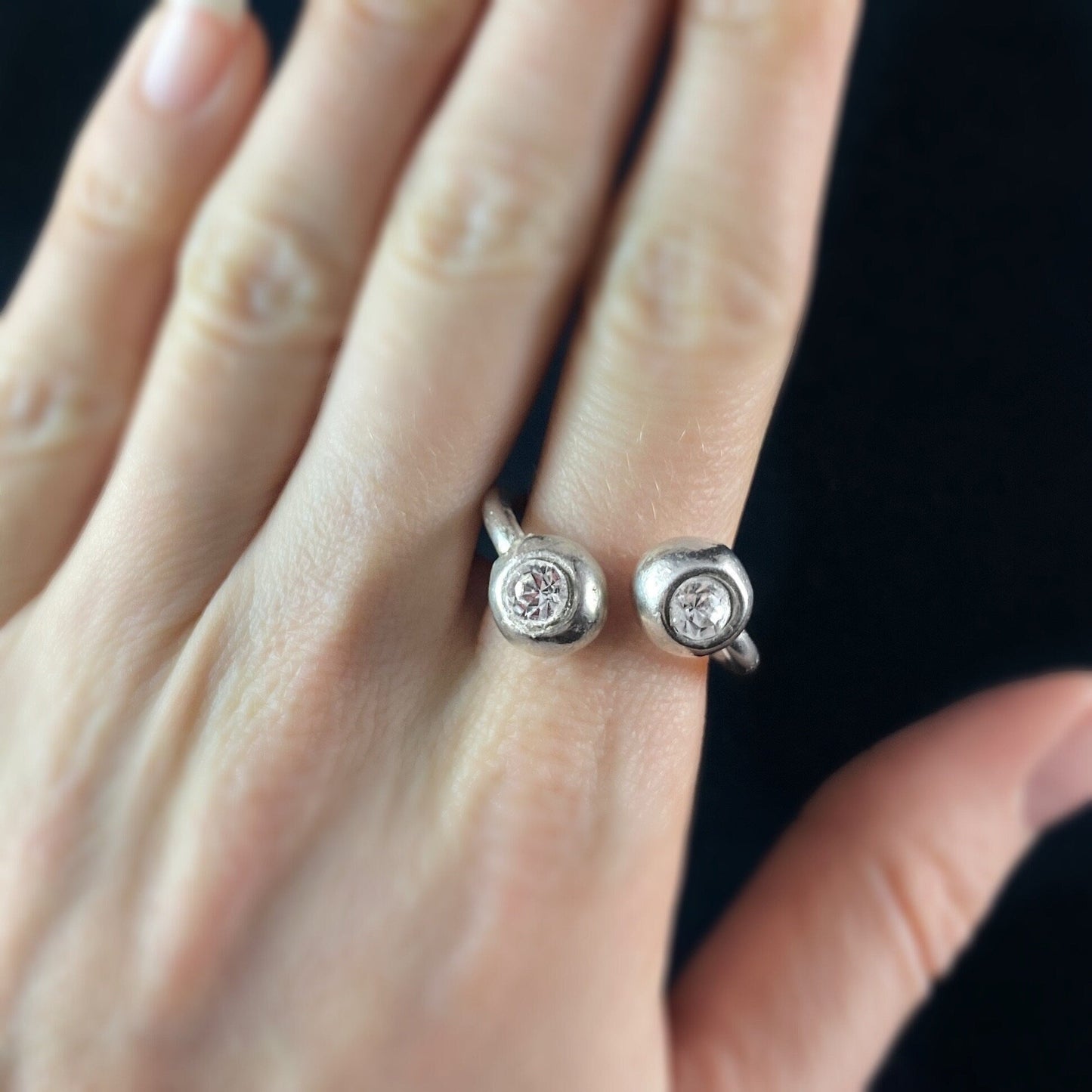 Silver Wrap Ring with Crystal Accents - Handmade Nickel Free Ulla Jewelry