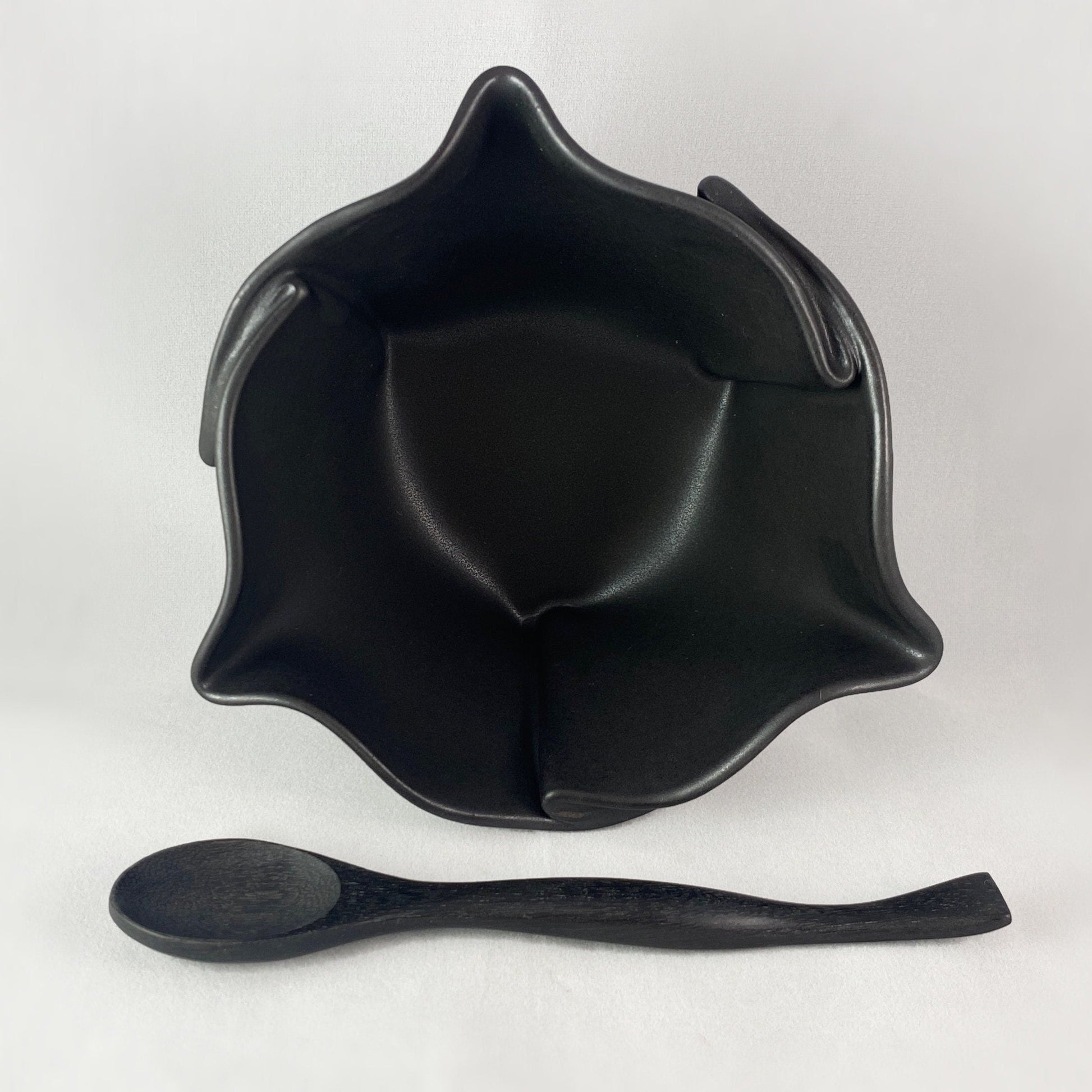 Small Handmade Ebony Multi-purpose Dish with Serving Spoon, Functional and Decorative Pottery