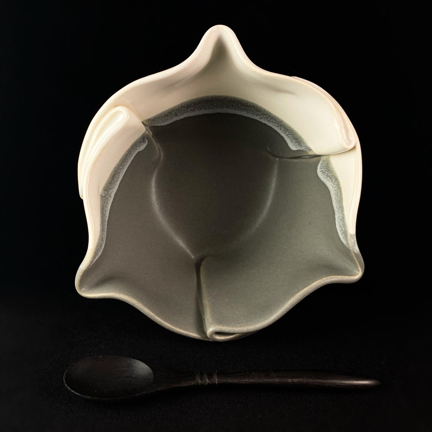 Small Handmade Gray and White Multi-purpose Dish with Serving Spoon, Functional and Decorative Pottery