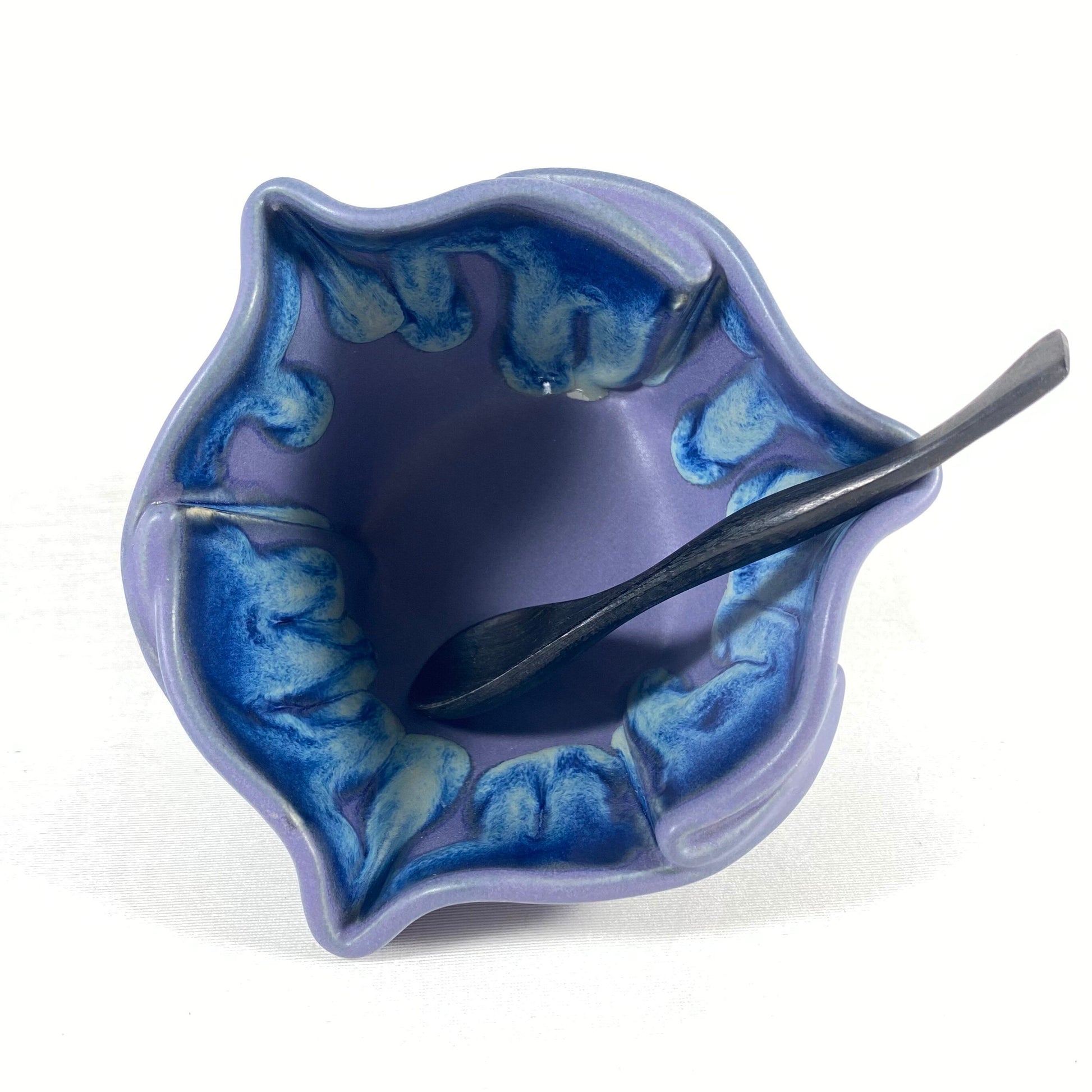 Small Handmade Purple and Blue Multipurpose Dish with Serving Spoon, Functional and Decorative Pottery