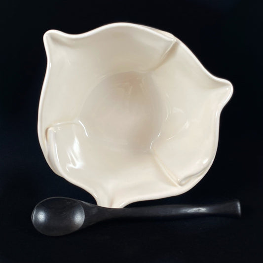 Small Handmade White Dish with Serving Spoon, Functional and Decorative Pottery