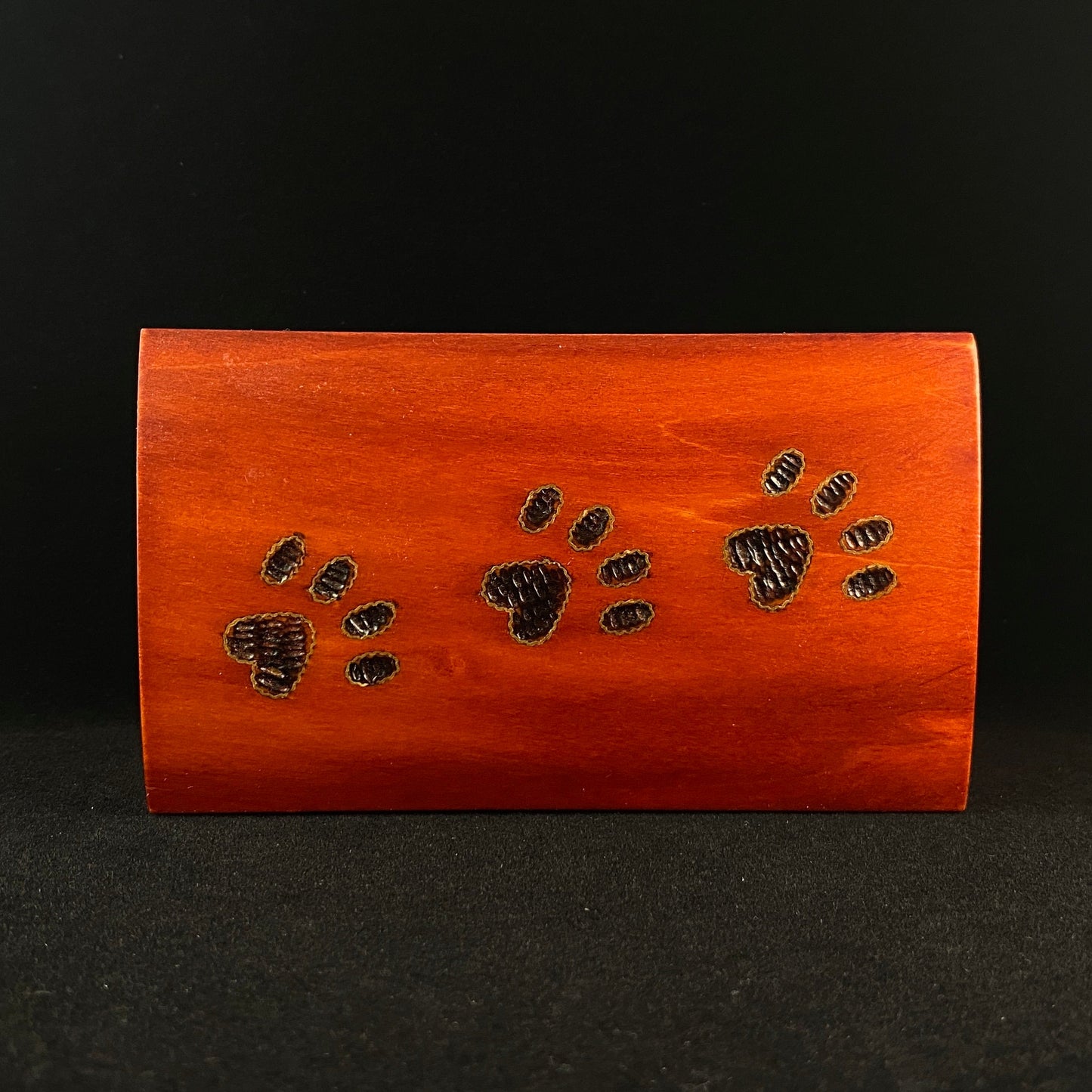Small Paw Prints With Gold Outline, Handmade Hinged Square Wooden Treasure Box