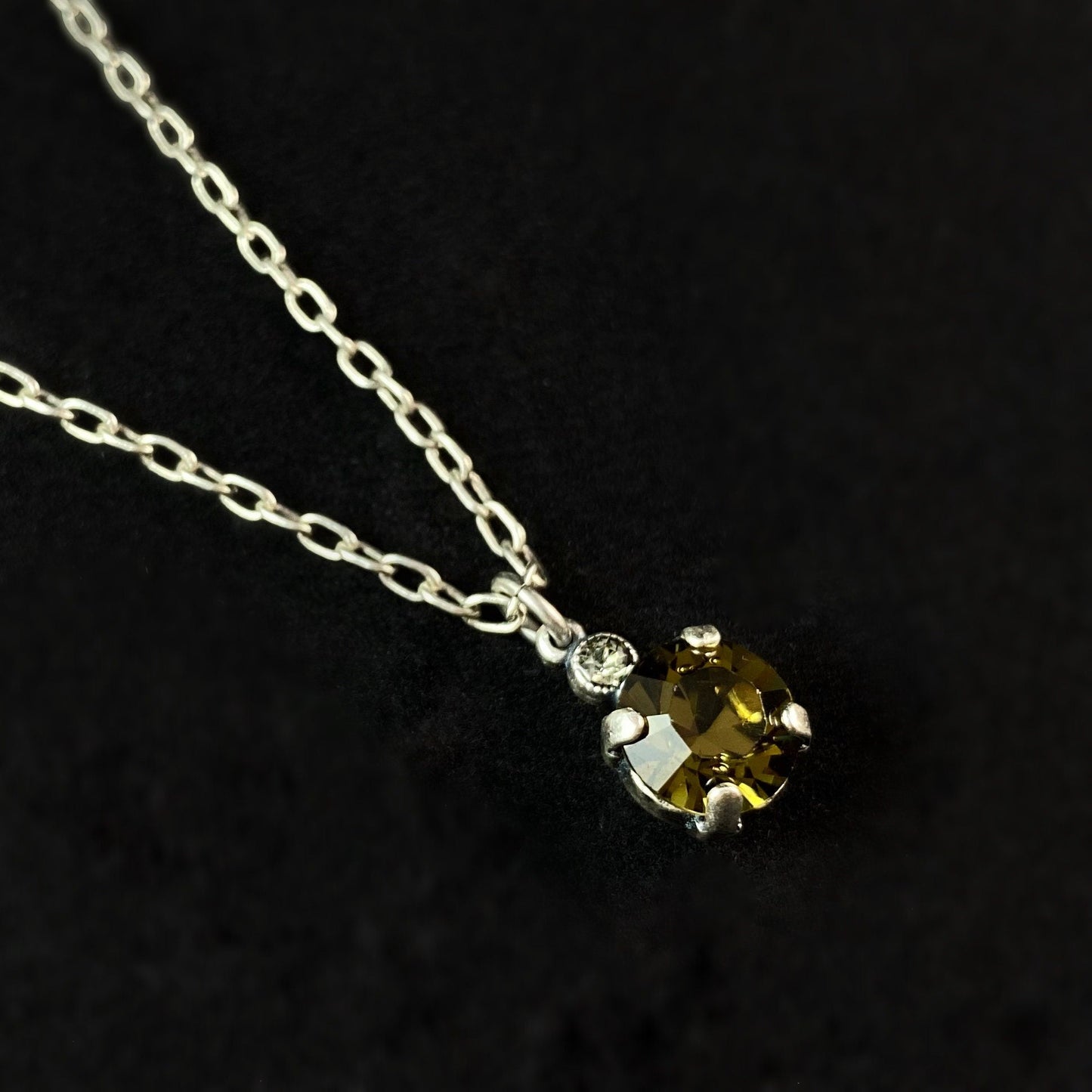 Small Round Cut Swarovski Crystal Pendant Necklace, Olive - La Vie Parisienne by Catherine Popesco